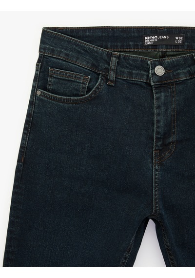 Koton Pamuklu Normal Bel Slim Fit Jean Pantolon - Brad Jean Petrol 6sam40144nd Petrol