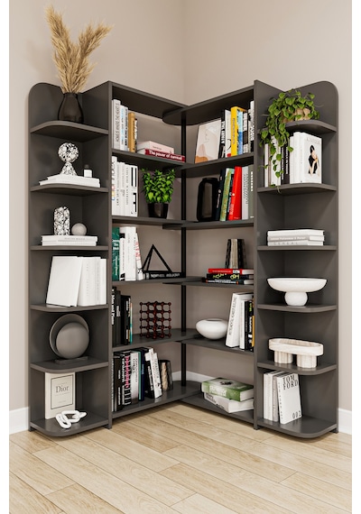 Asra Trend Modern Dönebilen Ayarlanabilir Raflı Ev Ofis Kitaplık %100 Mdf Dekoratif Kütüphane Kitaplık Dk01 Koyu Gri Asra Trend Modern Dönebilen Ayarlanabilir Raflı Ev Ofis Kitaplık %100 Mdf Dekoratif Kütüphane Kitaplık Dk01 Koyu Gri