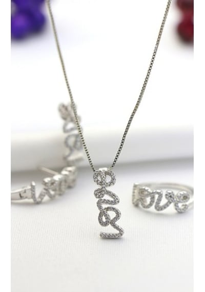 Love Kolye-Küpe-Yüzük Gümüş Set