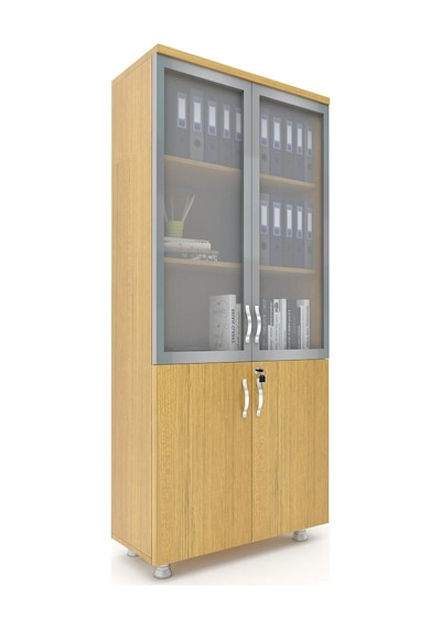 Modüler Dünyası 2 Cam Kapaklı Kilitli Dosya Dolabı Teak 80X38X188 Teak