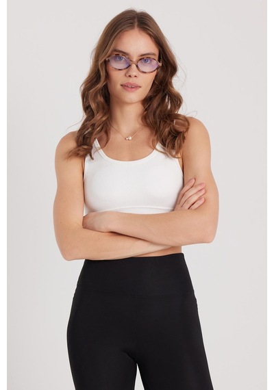 Tudors Kadın Slim Fit Dar Kesim Bisiklet Yaka Kalın Askılı Esnek Ekru Spor Atlet-37807 Ekru