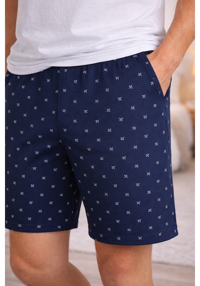 Erkek Pamuklu Baskılı Cepli Şortlu Pijama Takımı Ke30329 Mavi - Beyaz