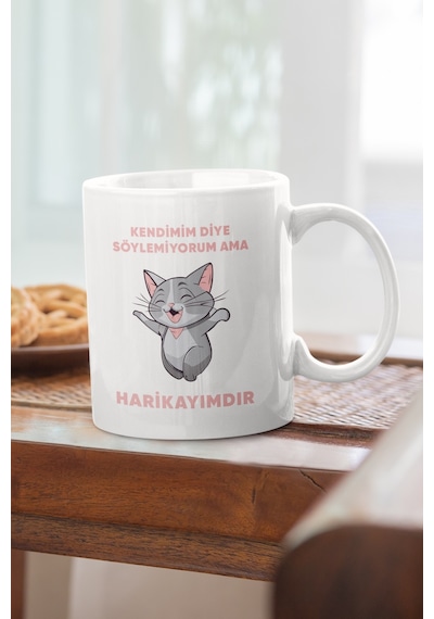 Kendimim Diye Söylemiyorum Ama Harikayımdır Eğlenceli Baskılı Kupa Bardak Gri