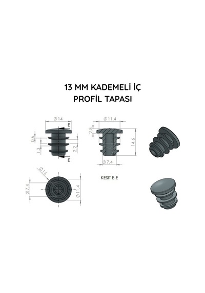 Cateksss 13 Mm Kademeli İç Profil Tapası Siyah - 32 Li Paket