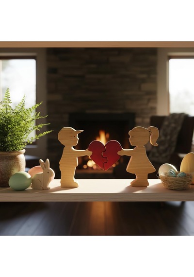 Simdale Wood Ahşap Aşık Çift Ve Kırmızı Kalp - İsimli Sevgililer Günü & Yıldönümü Hediyesi