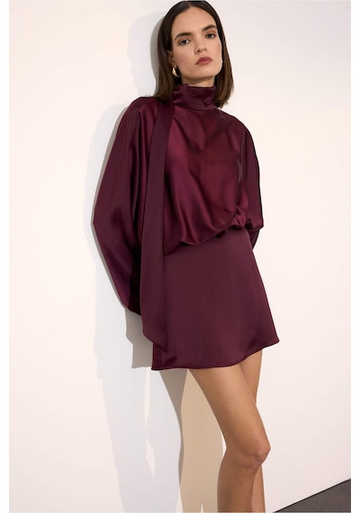 Defacto Yarasa Kol Saten Mini Elbise G9529ax26spbr210 Bordo-br210