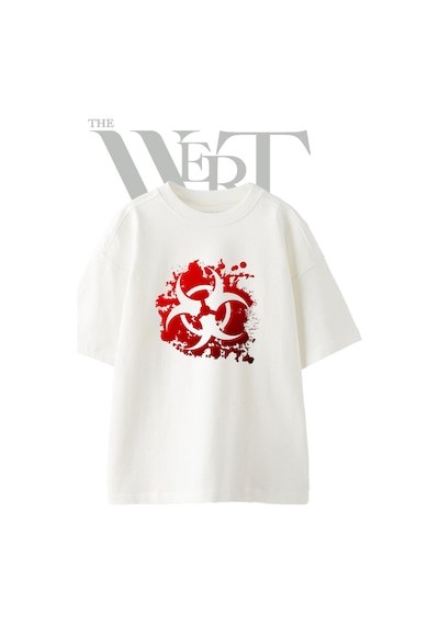Thewert Biohazard Sharingan Tasarım Baskılı Ünisex Beyaz Oversize T-shirt
