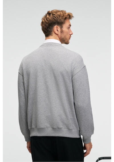 Grımelange CASPIAN Erkek %100 Pamuk Bisiklet Yaka Karyoka Dikişli Baskılı Antrasit Sweatshirt