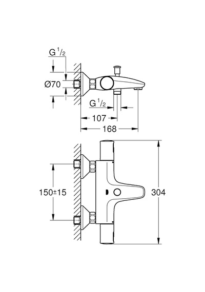 Precision Start Termostatik Banyo Bataryası, Su Tasarruflu, Krom, 34598000 Altın - Beyaz
