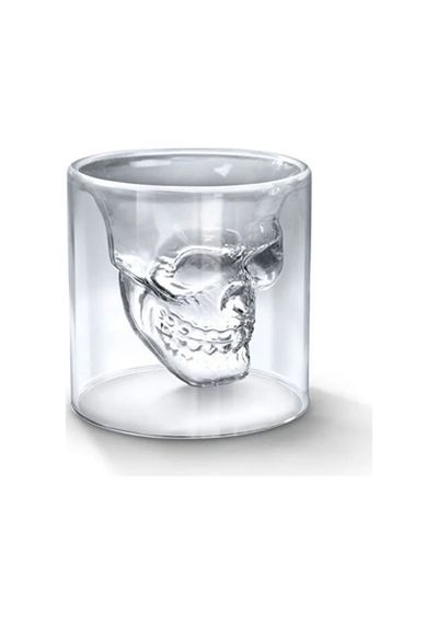 Kafatası Tasarımlı Cam Shot Bardağı Double Layer Skull Shot Glass Şeffaf Cam Şefaf