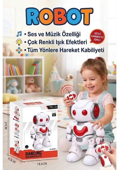 Dans Eden Robot 7 Fonksiyonlu Uzaktan Kumandalı Işıklı Sesli Müzikli Yürüyen Akıllı Oyuncak Robot Kırmızı