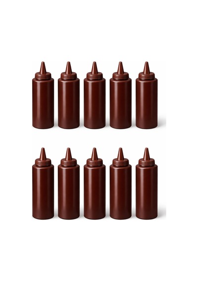 Sosluk Sıkma Şişesi 10 Adet 500 Ml Bpa Free Barbekü/çikolata Sos Şişesi Endüstriyel Kullanım Kahverengi