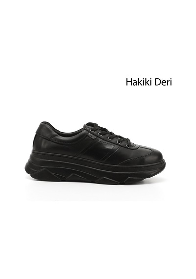 Gönderi(R) Gönderi R Siyah Dolgu Taban Bağcıklı Hakiki Deri Sneaker Siyah