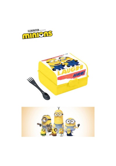 Flosoft Lisanslı Minions Düğmeli Matara Ve Beslenme Kutusu, 3 Bölmeli Okul Kabı Ve Suluğu 2 Li Set