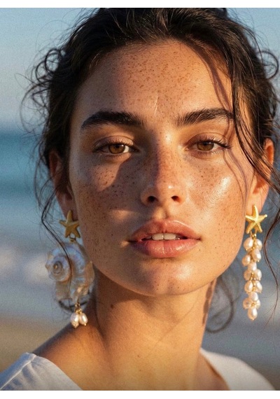 Çelik Deniz Yıldızı İnci Küpe Gold