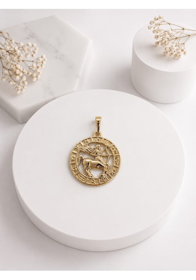 Melekcehobi Yay Burcu Kolye Ucu / Xuping 14k Gold Kaplama Astroloji Madalyon Kolye Ucu Altın Rengi