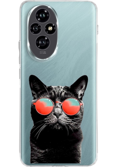 Huawei Honor 200 İle Uyumlu Kedi 3 Baskılı Kamera Korumalı Şeffaf Kılıf Şeffaf