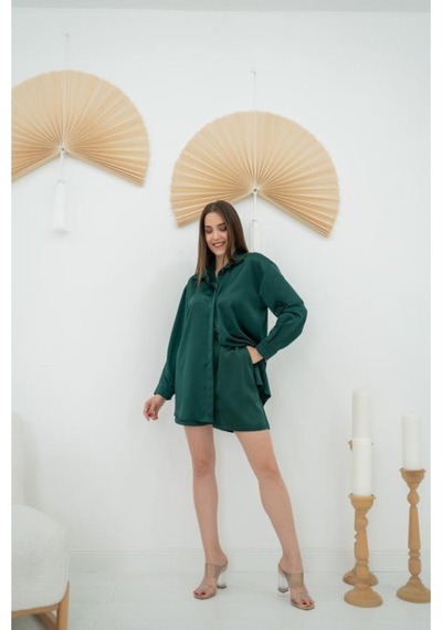 Butik İstanbul Zümrüt Saten Şortlu Takım