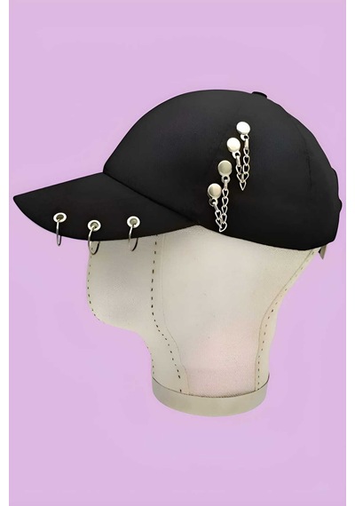 Tezzgelsin Unisex Arkadan Ayarlanabilir K Pop Tasarım Piercing Kep Şapka Siyah