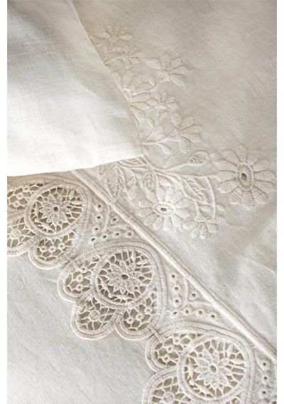 Ecocotton Amanda Çift Kişilik Nevresim Takımı %100 Organik Pamuk Keten Dantelli Krem 200x220 Cm-1473 Krem
