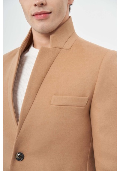 İmza Camel Kaşe Dik Yaka Kapitoneli Astar Slim Fit Dar Kesim Klasik Kaban 1008245171 Camel