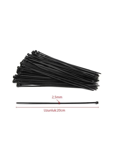 Çetsan Kablo Bağı Plastik Cırt Kelepçe Adet-Ebat-Renk Seçenekli 100 Adet-2.5X200 Mm-Siyah