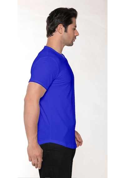 Black Horn Erkek Geniş Yaka %100 Pamuk Salaş T-shirt Mavi