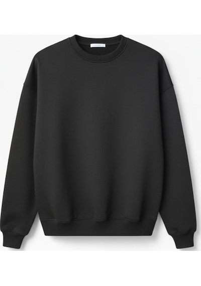Feg Store Kadın Bisiklet Yaka Siyah Oversize Sweatshirt Beyaz
