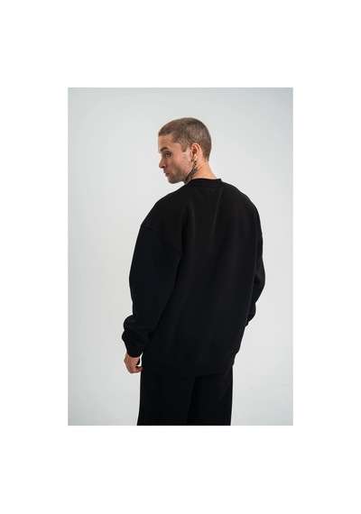 Erkek Uzun Kol Bisiklet Yaka 3 İplik Pamuklu Kışlık Sweatshirt - Siyah
