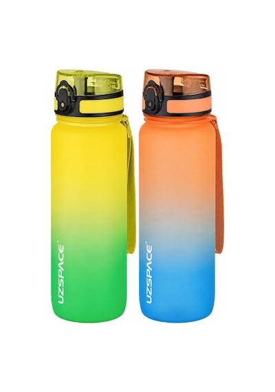 Uzspace 2'li Tritan Matara Seti 800 Ml Çift Renk Softtouch Ff Collection Tritan Su Matarası Sarıyeşil-turuncumavi