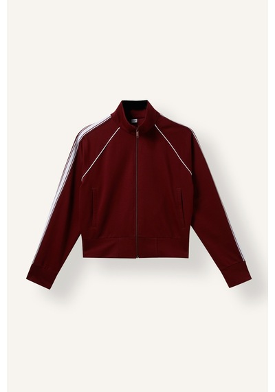 Defacto Standart Fit Dik Yaka Şerit Detaylı Fermuarlı Basic Sweatshirt Hırka I8957ax26aubr115 Bordo-br115
