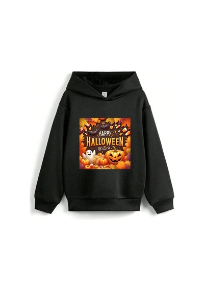 Stil X Halloween - Cadılar Bayramı Baskılı, Kapüşonlu Çocuk Sweatshırt, 3 İplik Şardonlu Siyah-3 Stil X Halloween - Cadılar Bayramı Baskılı, Kapüşonlu Çocuk Sweatshırt, 3 İplik Şardonlu Siyah-3