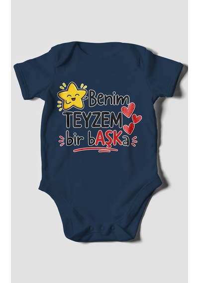Morivokids Benim Teyzem Bir Başka Kısa Kollu Bebek Body %100 Pamuk Lacivert