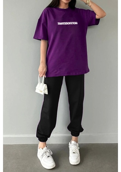 Thatssofetch Mor T-shirt Siyah Eşofman Altı Jogger - Baskılı Alt Üst Takım Bisiklet Yaka Siyah Thatssofetch Mor T-shirt Siyah Eşofman Altı Jogger - Baskılı Alt Üst Takım Bisiklet Yaka Siyah