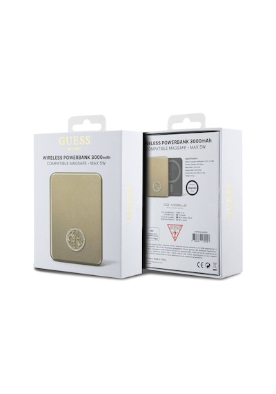 Guess Lisanslı Magsafe Şarj Özellikli Taşlı 4g Logolu Powerbank 3000mah 5w Gold
