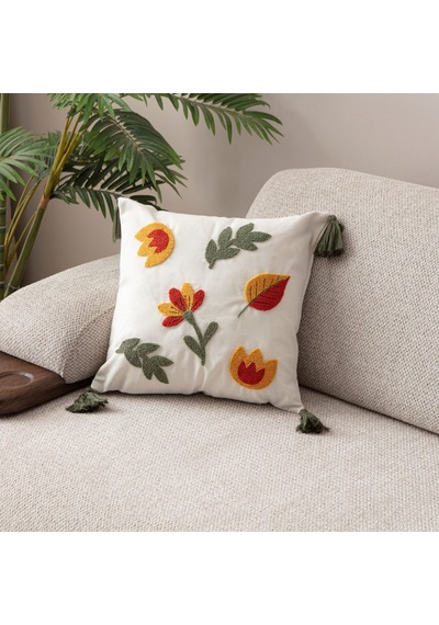 Comfort Serisi Punch İşlemeli Keten Kırlent Kılıfı 43x43 Cm Bej