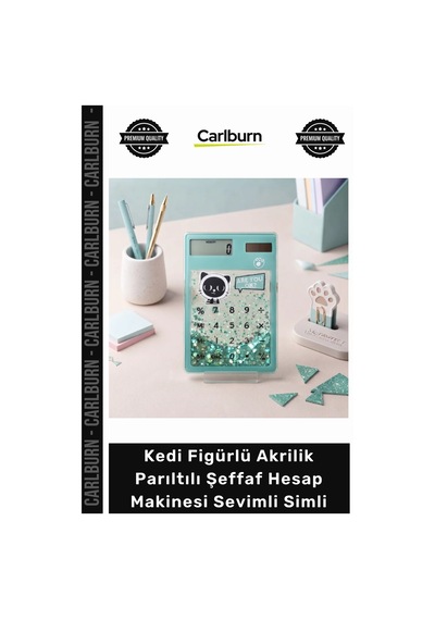Özel Üretim Ofis Okul Masaüstü Kedi Figürlü Akrilik Parıltılı Şeffaf Hesap Makinesi Sevimli Simli