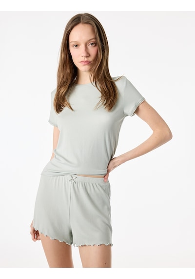 Koton Kısa Kollu Bisiklet Yaka Şortlu Pijama Takımı Mınt 6slk40186mk Mint