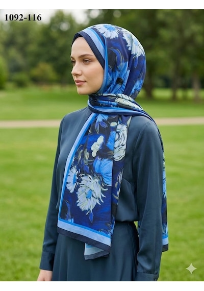 Velscarfs Soft Pamuk Şal Lacivert 1092-116 Çok Renkli
