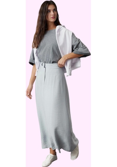 Ersefa Moda Tesettür A-line Düz Desen Günlük Maxi Boy Normal Bel Dokuma Gri