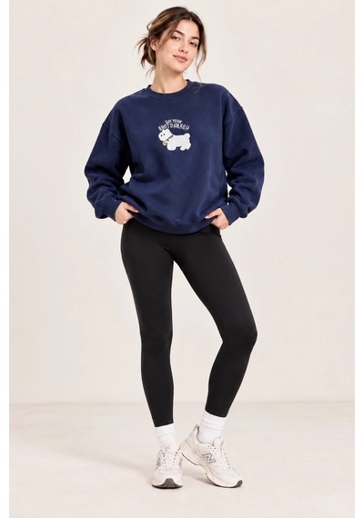Bbbutikbasic Kadın Kuzu Nakışlı Bisiklet Yaka 3 İplik Sweatshirt My3535 Lacivert