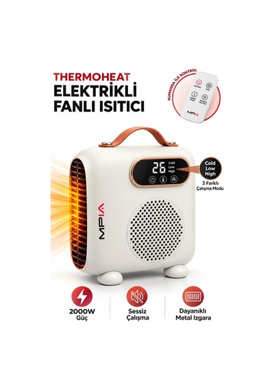 Exenar - Beyaz - 2000w Uzaktan Kumandalı Elektrikli Fanlı Isıtıcı Soba