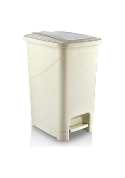 Omnipazar Srl-3029 Slim Pedallı Plastik Çöp Kovası İç Kovalı 25 Litre Bej