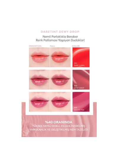 Missha Uzun Süre Kalıcı Nemli Bitiş Sunan Parlak Tint Dare Tint Dewy Drop 05 Rosy Drop