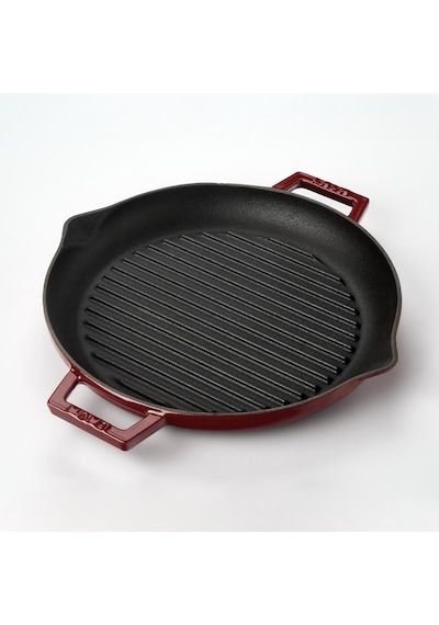 Lava Döküm Yuvarlak Izgara Tavası Döküm Demir Yekpare Çift Kulplu Çap Ø 26cm.-bordo Bordo