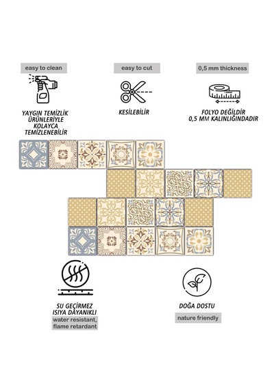 Kendinden Yapışkanlı Retro Sarı Desenli Pvc Karo 15x15 Cm 5 Li Paket