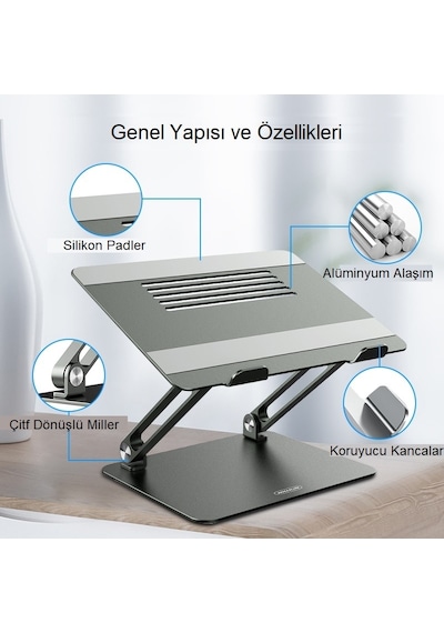 Triline Full Alüminyum Ayarlanabilir Apple Uyumlu MacBook Laptop Standı 10-17