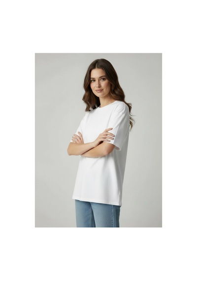 Lyvean Bisiklet Yaka Oversıze Kısa Kollu Tshirt Beyaz