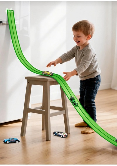 Esnek Yarış Pisti Kıvrılabilen Aksiyon Pisti Go Track 4.5 Mt Açık Yeşil