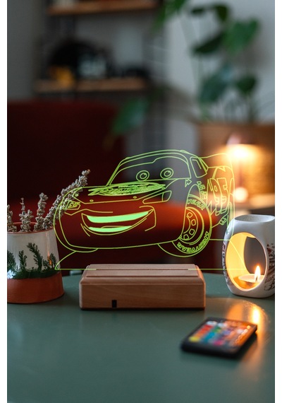 Şimşek Mcqueen Araba 16 Renk Kumandalı 3d Gece Lambası